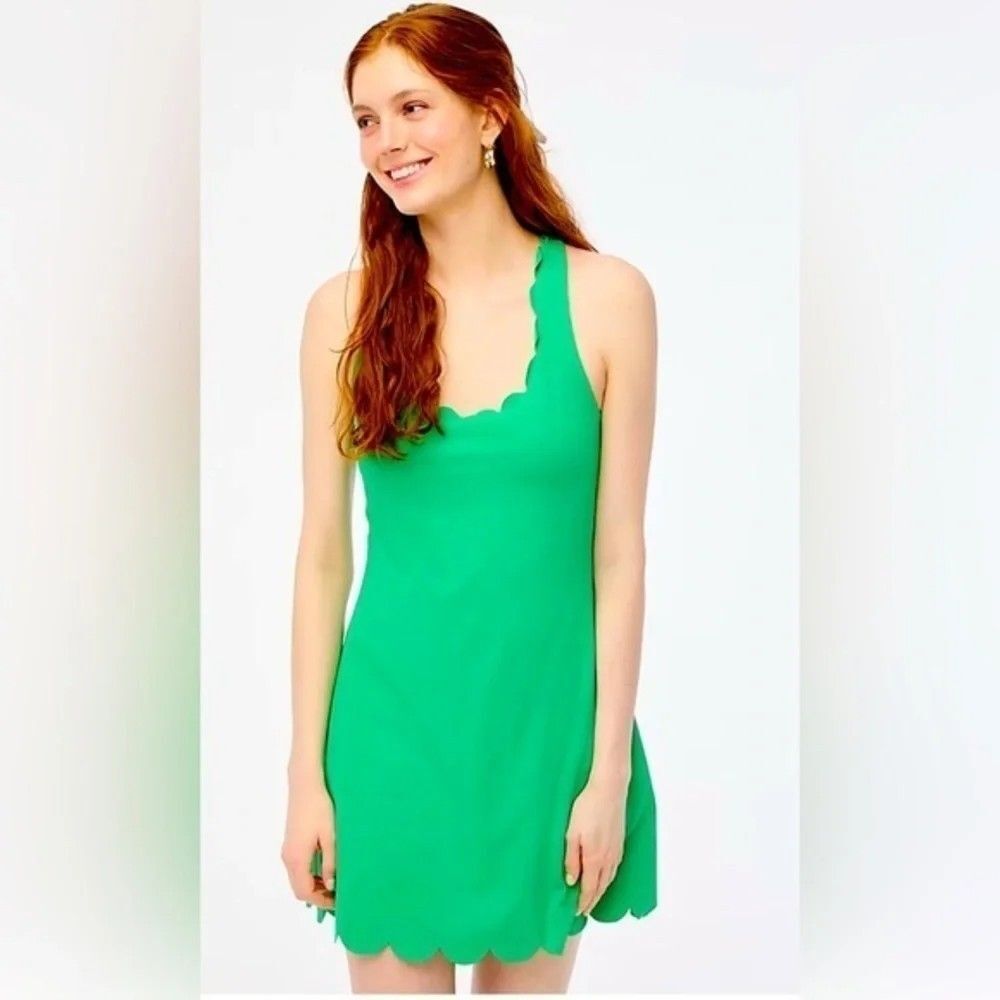 J. Crew Green Scalloped Active Skort Dress Size L Crisscross Back Athletic Dress